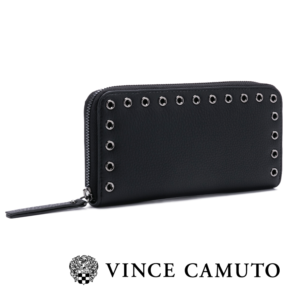 Vince Camuto 圓金屬孔邊素色長夾-黑色