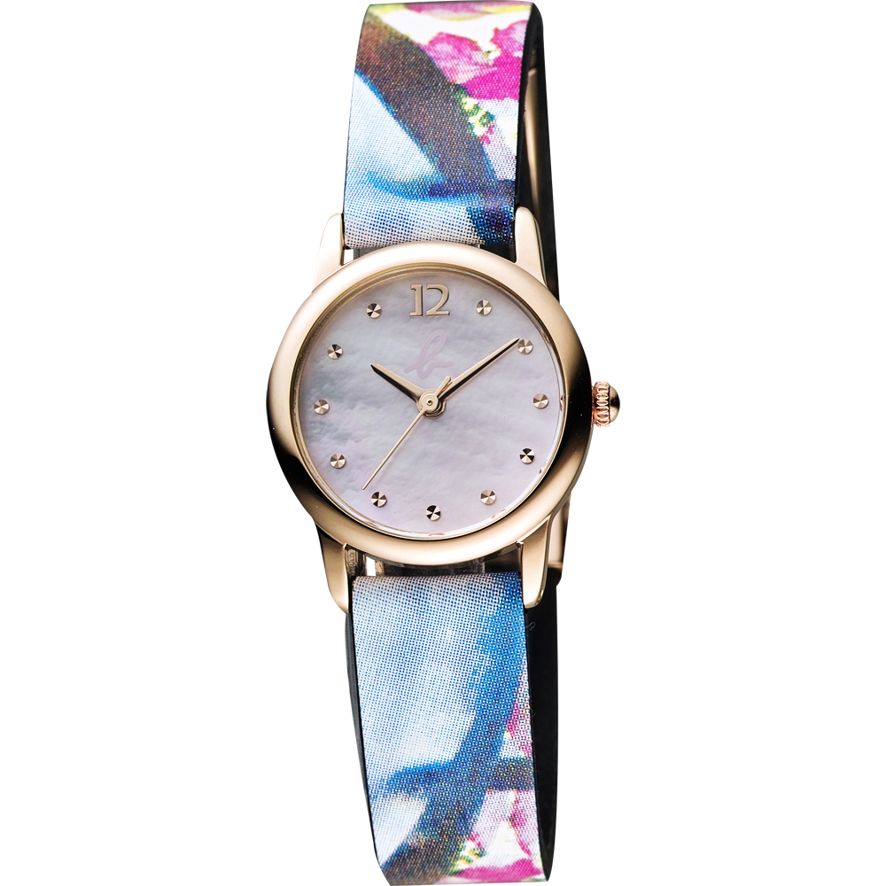 agnes b. 時尚法國彩繪晶鑽套錶組-珍珠貝x玫塊金框/24mm