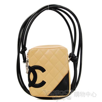 CHANEL 康朋系列小巧斜側背包(米/黑)