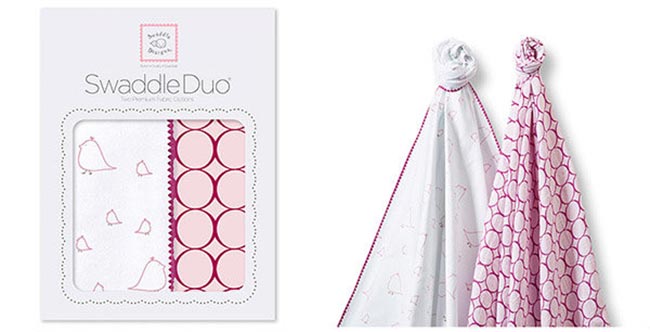 Swaddle Designs 法蘭棉絨及薄棉羅紗嬰兒包巾2入禮盒-圈圈小鳥