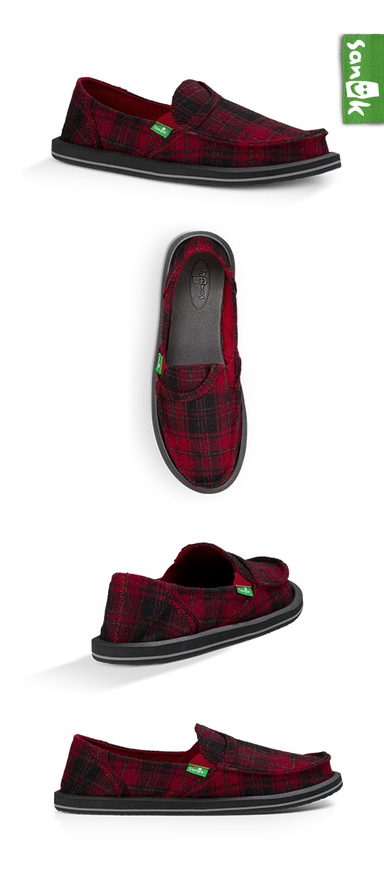 SANUK 口袋系列內刷毛格紋懶人鞋-女款(紅色)