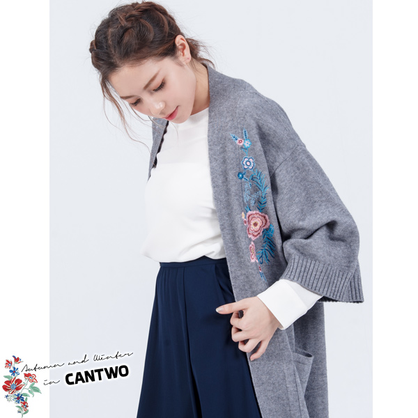 CANTWO日式和服刺繡長版罩衫(共二色)