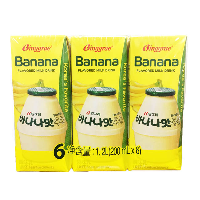 韓味不二 BINGGRAE香蕉牛奶(調味乳)(200mlx6瓶)