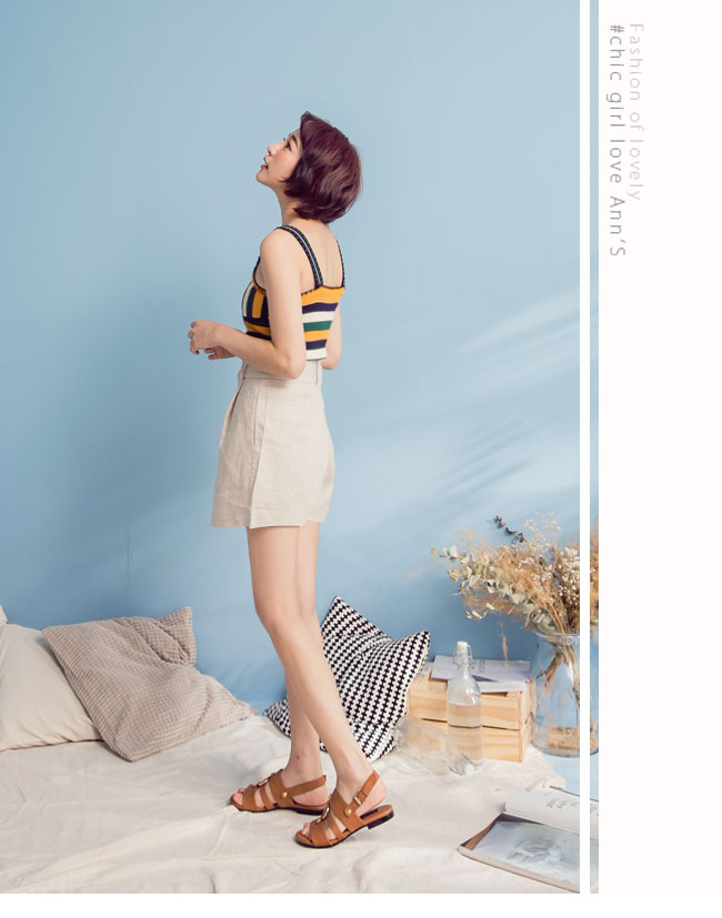 Ann’S復古派-金色圓環寬版平底涼鞋-棕