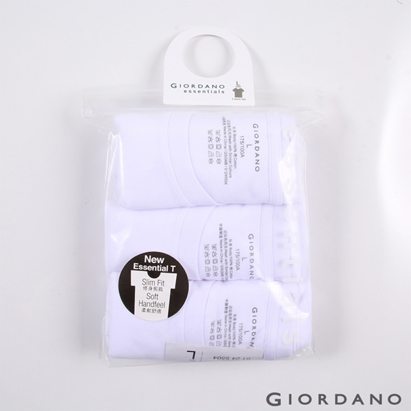 GIORDANO男裝簡約素色純棉圓領短袖T恤(三件裝)-21 標誌白3入