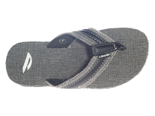 LocKen獨特設計單寧布雙材質鬚邊時尚夾腳拖涼鞋(黑色)