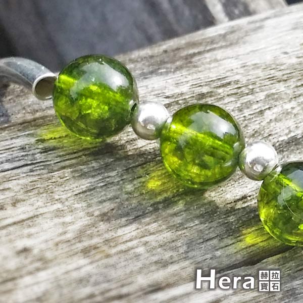 Hera 925純銀手作天然橄欖石圓珠梅花手環/手鍊