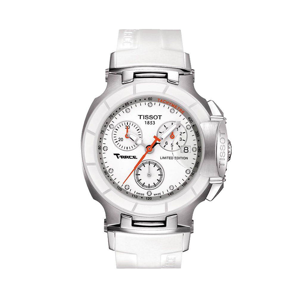 TISSOT 天梭 官方授權 T-RACE LADY 計時陶瓷真鑽腕錶 母親節禮物-白/36.65mm T0482172701600