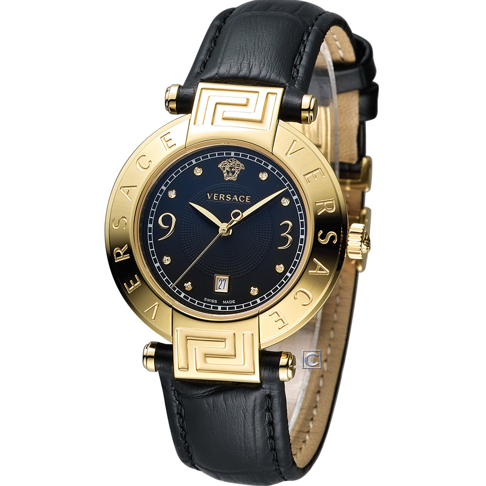 VERSACE 凡賽斯 奢華美度莎時尚腕錶-黑x金/35mm
