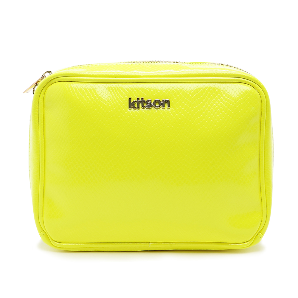 Kitson 螢光色漆皮Logo化妝包-Yellow