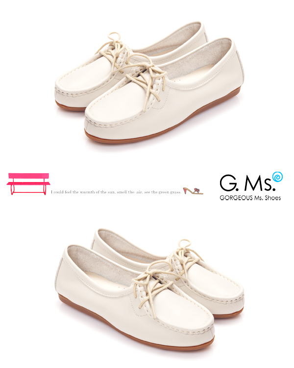 G.Ms. MIT系列-全真皮滾邊綁帶蝴蝶結休閒鞋- 可愛米