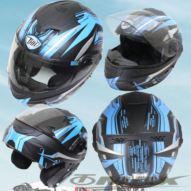 THH新一代駭客全罩半罩可掀式雙鏡片安全帽 T797A+-黑藍M