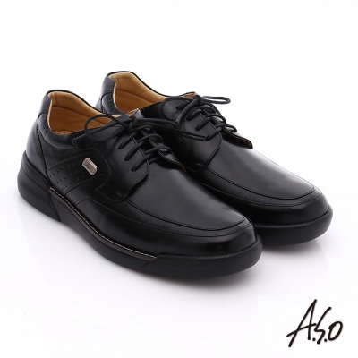 A.S.O 超能耐 綁帶羊皮寬楦奈米皮鞋 黑色