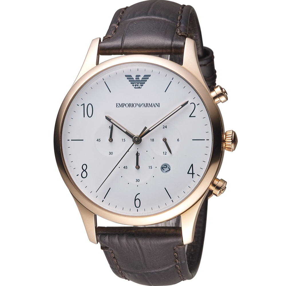 Emporio Armani Classic 復刻計時時尚腕錶-玫瑰金x白/43mm