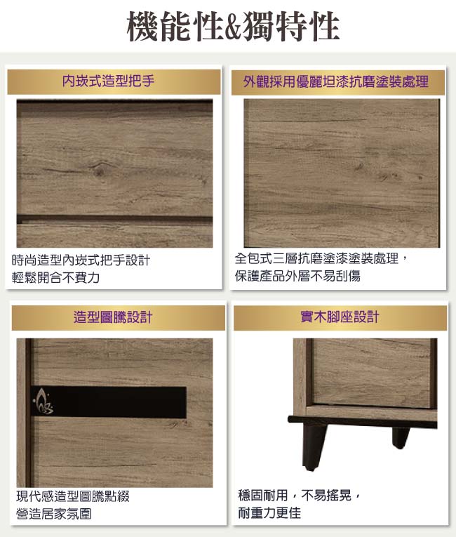 品家居 尼可夫4尺橡木紋高餐櫃組合-119x47x198cm免組