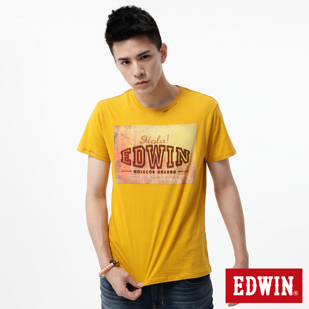 EDWIN T恤 街景貼布圓領T恤-男-黃色