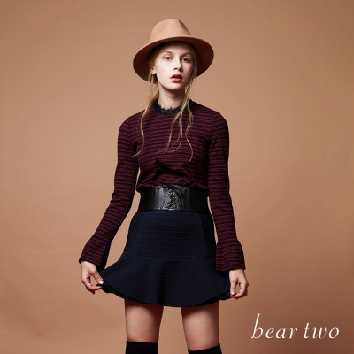 beartwo 簡約層疊波浪感條紋壓摺布料短裙(二色)