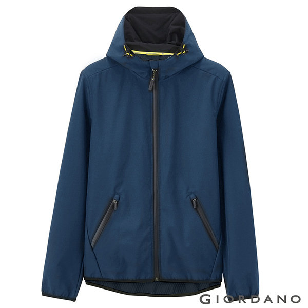 GIORDANO G-MOTION系列 防風保暖搖絨布連帽修身夾克 - 73 海軍藍