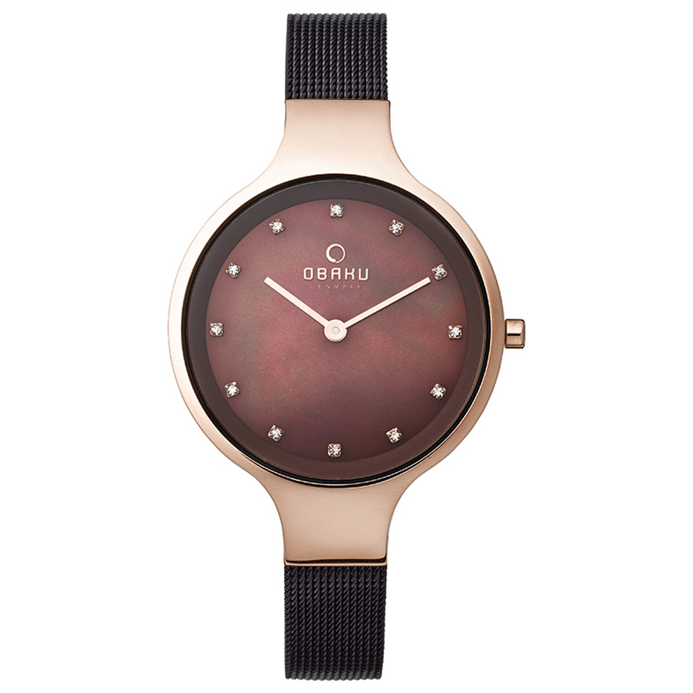 OBAKU 星光眷戀米蘭時尚腕錶-玫瑰金框x咖啡/33mm