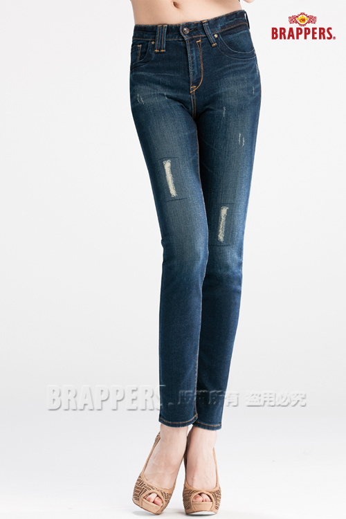 BRAPPERS 女款 新美腳Royal系列-女用中腰彈性九分褲-中藍