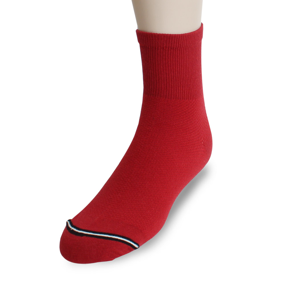 裕發 90°直角不滑落透氣網孔1/2休閒襪(25~28cm)3入-紅