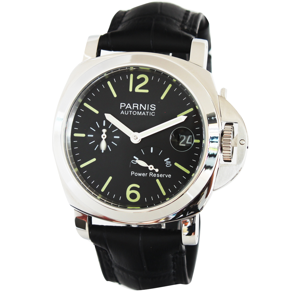 PARNIS軍錶風格 動力儲存 上鍊機械錶 PA3007 經典款 鎖式龍頭 43mm