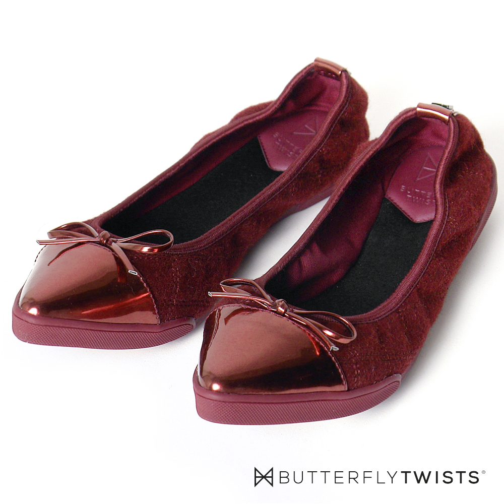 BUTTERFLY TWISTS-金屬尖楦布面記憶軟墊平底鞋-紅
