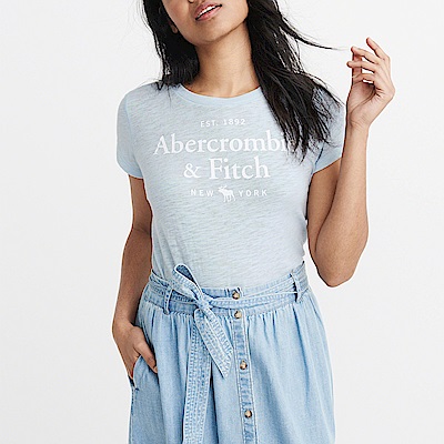 A&F 經典印刷文字大麋鹿短袖T恤(女)-水藍色 AF Abercrombie