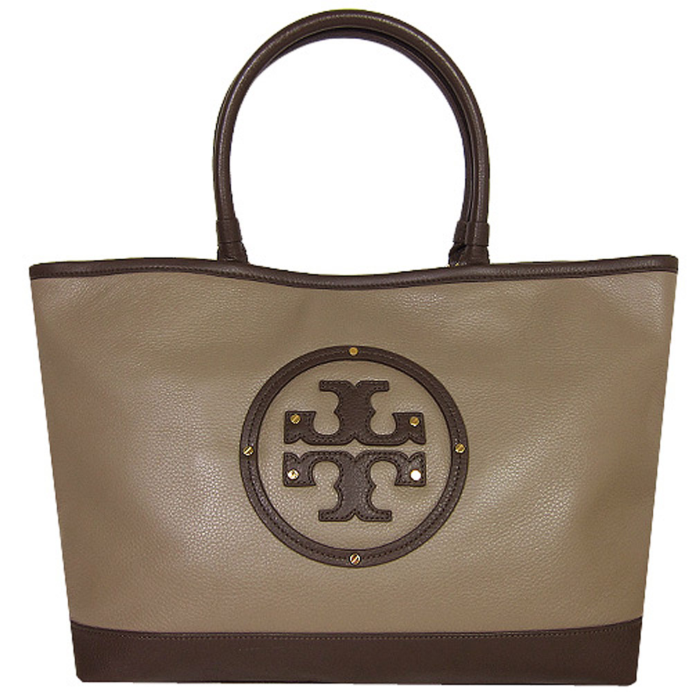 TORY BURCH 素面皮質LOGO大托特包(咖)