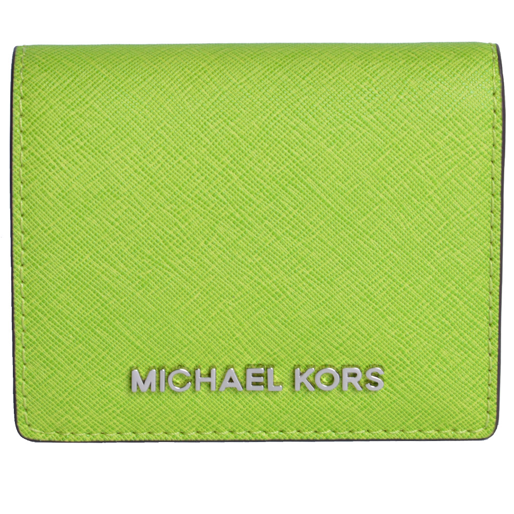 MICHAEL KORS 銀色LOGO防刮皮革短夾(綠)