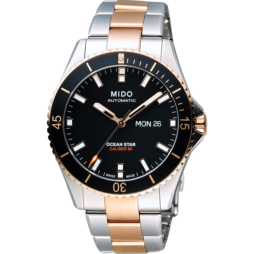MIDO 美度 官方授權 Ocean Star Caliber 80 200m潛水機械腕錶-黑x雙色 M0264302205100