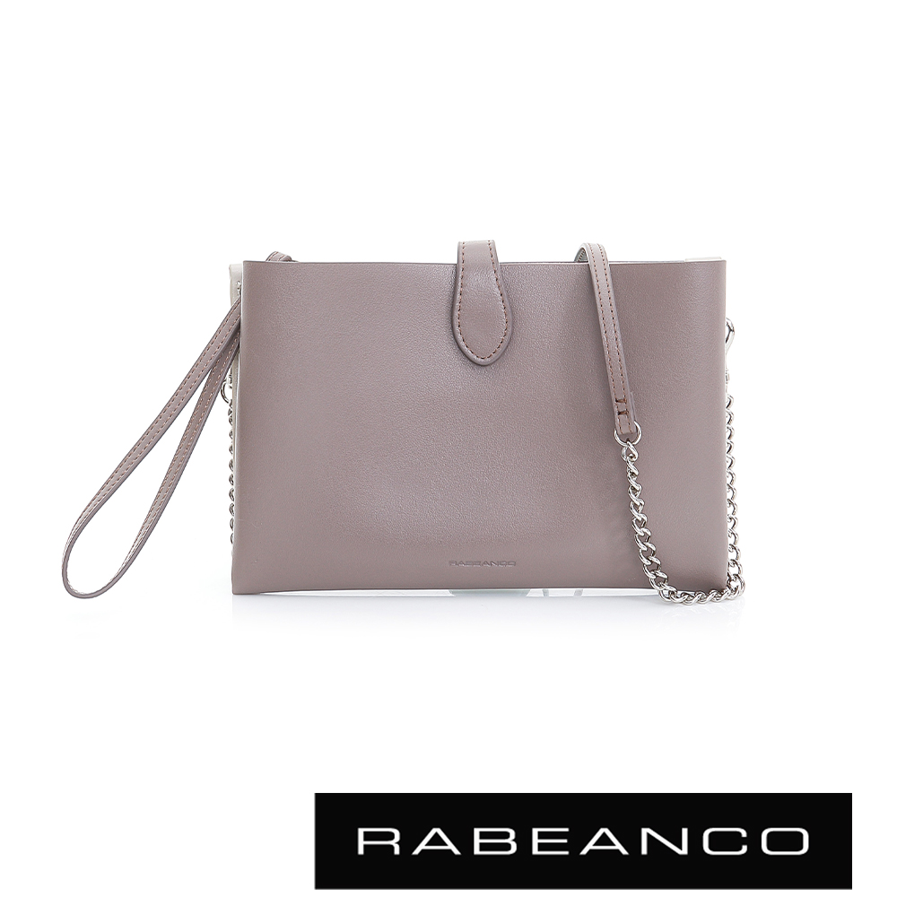 RABEANCO 迷時尚牛皮系列多夾層鏈帶手拎包 -灰卡其