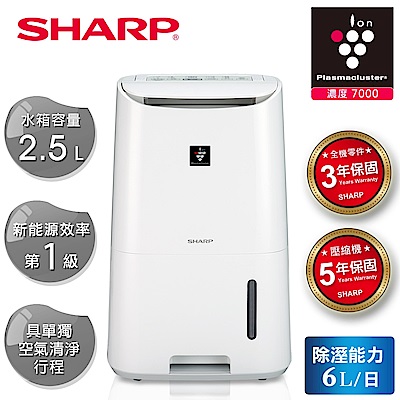 結帳6,880！SHARP夏普 6L 1級自動除菌離子清淨除濕機 DW-H6HT-W