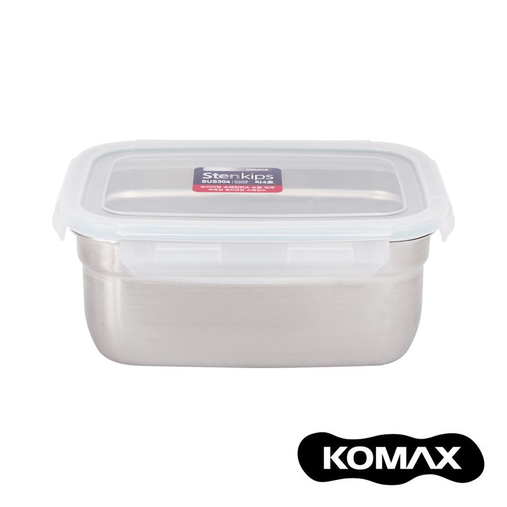 韓國KOMAX Stenkips不鏽鋼長型保鮮盒1100ml(原色)