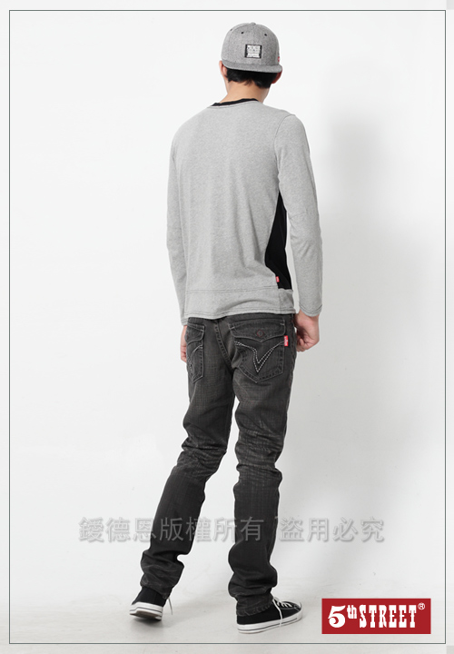 【5th STREET】美式純粹 純棉窄直筒牛仔褲-男款(中灰色)