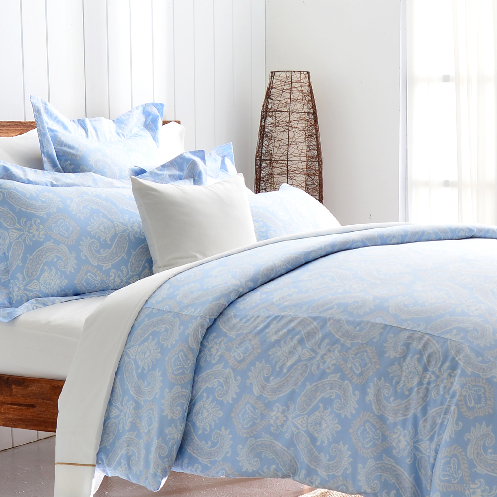 Cozy inn 湛青-淺藍 雙人四件組 300織精梳棉兩用被床包組