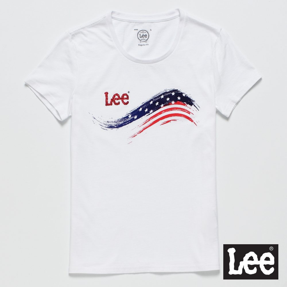 Lee 短袖T恤 國旗彩帶式圖案印刷 白 女