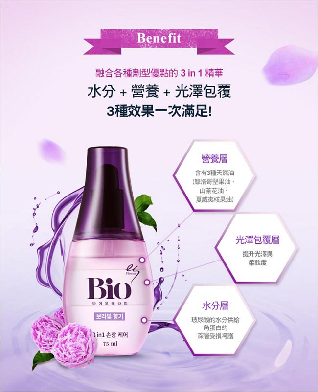 (即期品)Elastine BIO 3合1空氣感護髮精華(紫羅蘭)75ml