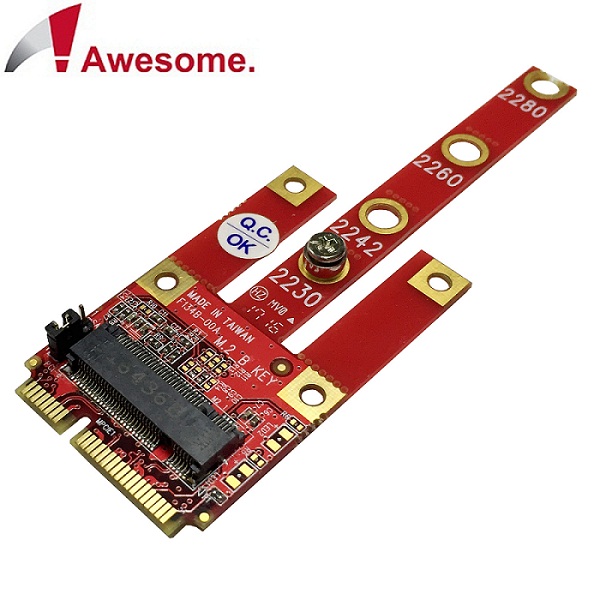 Awesome M.2 B Key(USB2.0/PCIe/SATA)轉mPCIe轉接卡