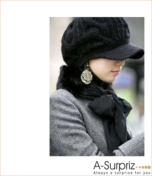 A-Surpriz 甜心麻花編織護耳貝蕾帽(氣質黑)