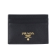 PRADA 金字LOGO簡約防刮牛皮卡片夾(黑) product thumbnail 1