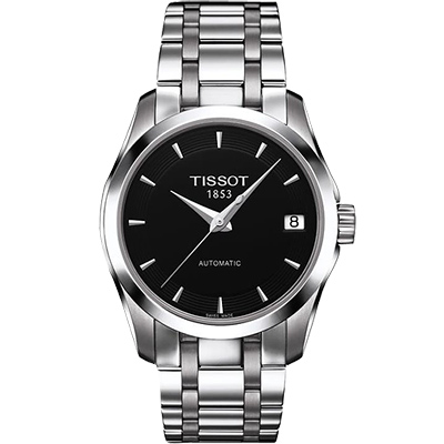 TISSOT 天梭 官方授權 Couturier Lady 時尚簡約機械腕錶 新春送禮-黑/32mm T0352071105100