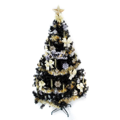 台製15尺(450cm)時尚豪華版黑色聖誕樹(+金銀色配件)(不含燈)