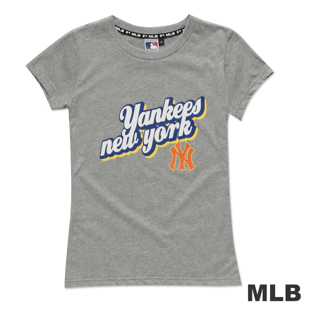 MLB-紐約洋基隊立體文字純棉短袖T恤-麻灰(女)