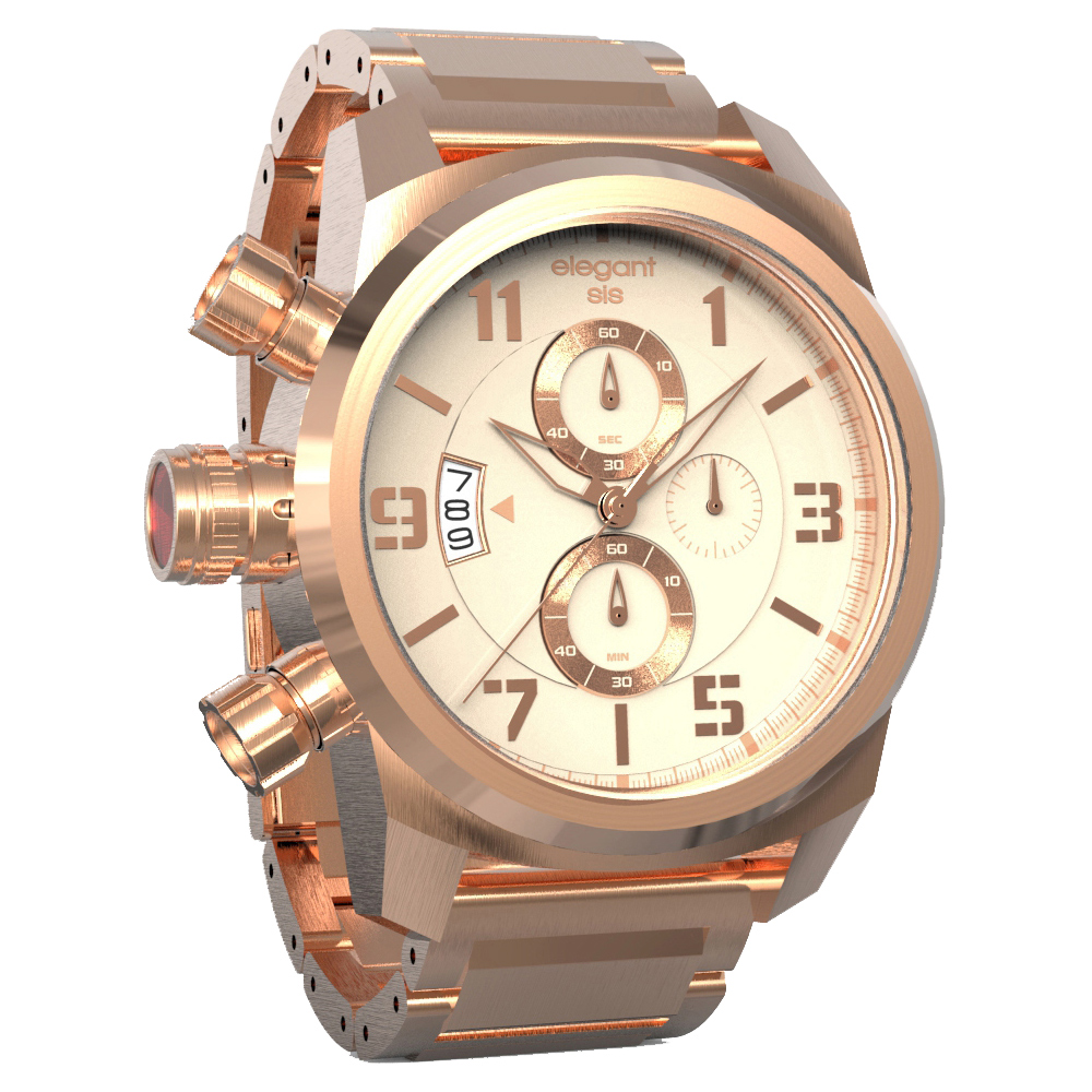 elegantsis JT48 都會叢林計時腕錶-米x玫瑰金/43mm