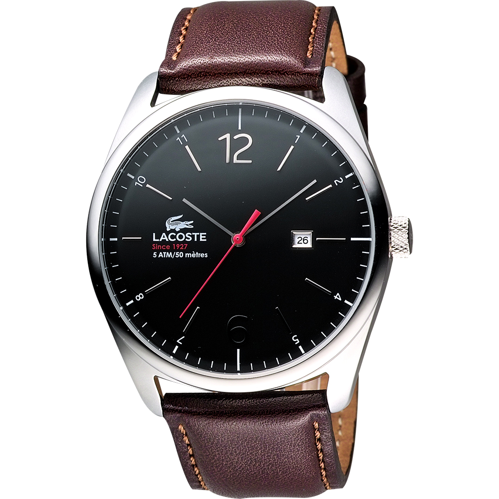 Lacoste 都會時尚大三針腕錶-黑/44mm