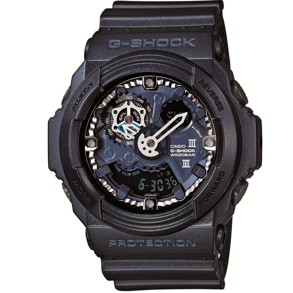 G-SHOCK 粗獷感齒輪機械風格雙顯運動錶-藍/52mm