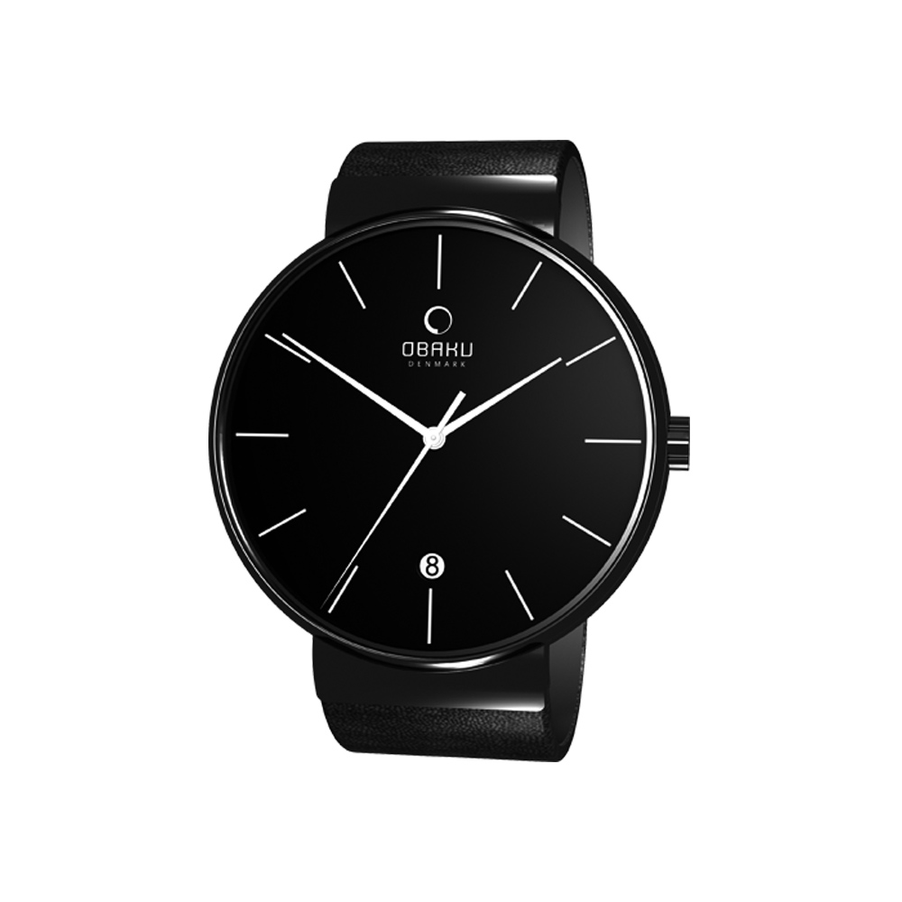 OBAKU 純粹經典日期時尚腕錶-IP黑/41mm