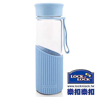 樂扣樂扣 AQUA系列矽晶提帶耐熱玻璃水杯500ML(直條藍)(快)