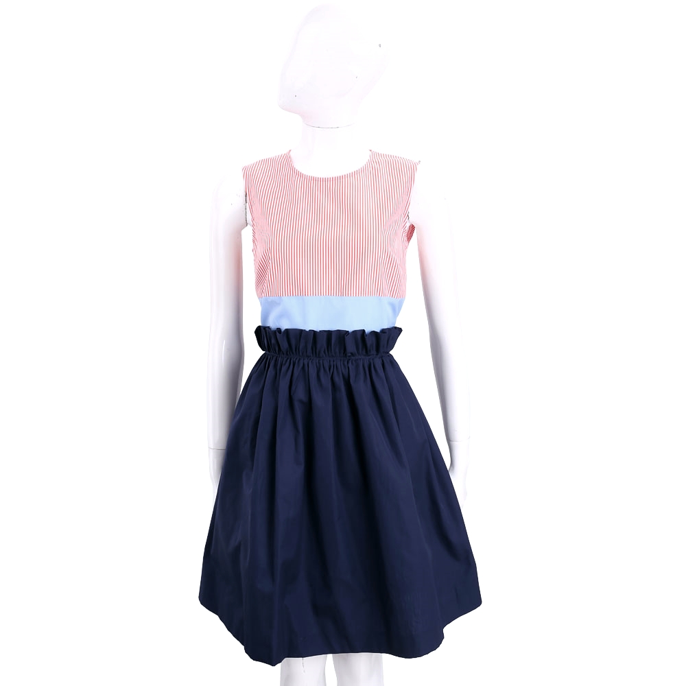 Max Mara-SPORTMAX 藍x粉色條紋拼接棉質無袖洋裝